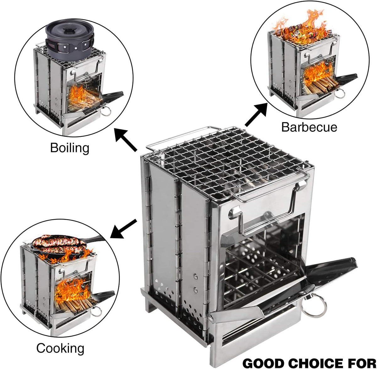 Folding Stainless Steel Wood-Burning Camp Stove