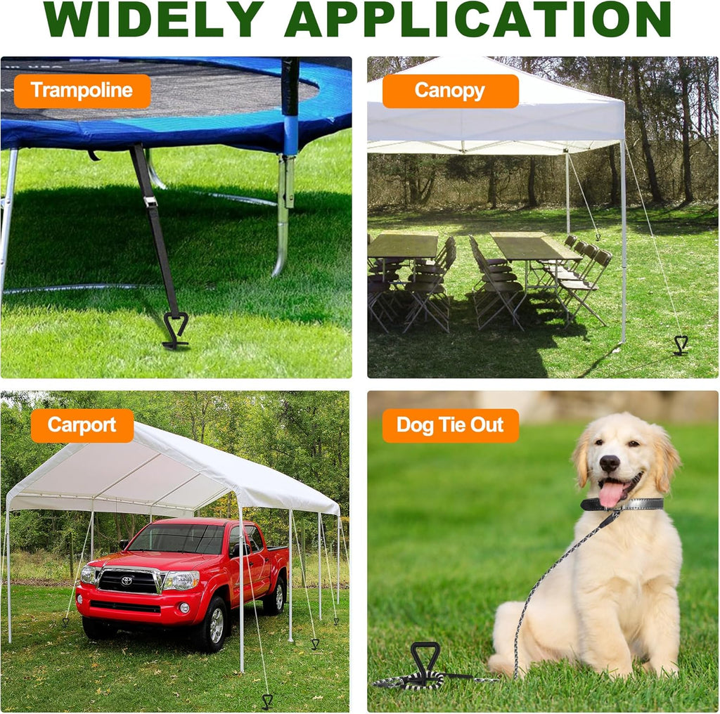 Heavy-Duty Steel Tent Stakes - 10 Pack with Ropes