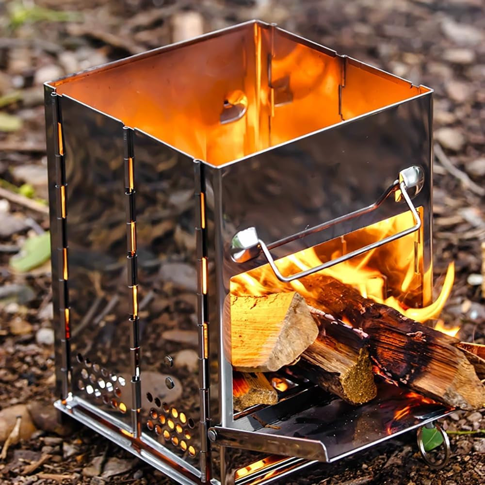 Folding Stainless Steel Wood-Burning Camp Stove